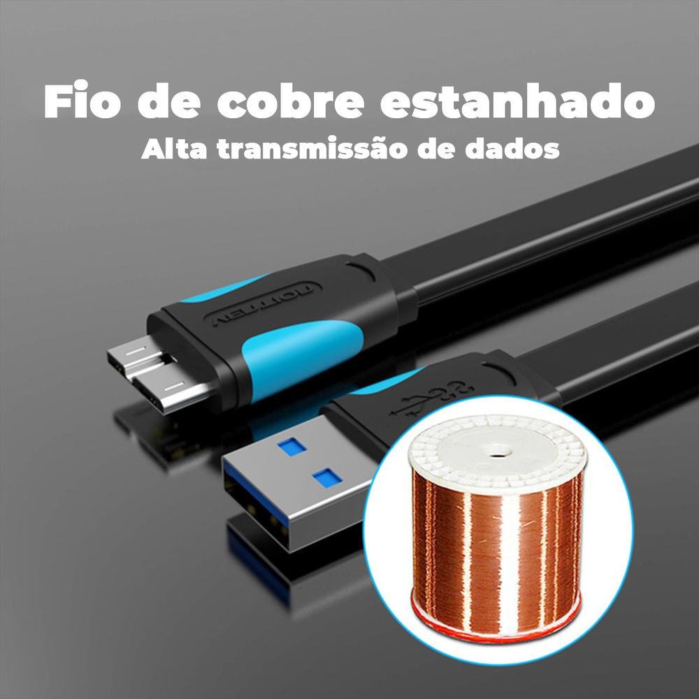 Imagem 4 de 5 do produto Cabo Vention Micro USB B 3.0, 2M, P/ HD Externo, Tablet Samsung