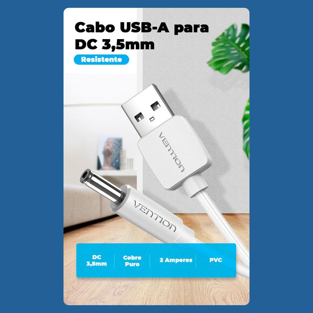 Imagem 3 de 5 do produto Cabo Energia Vention Alimentação, USB A Para DC 3.5mm, 50cm
