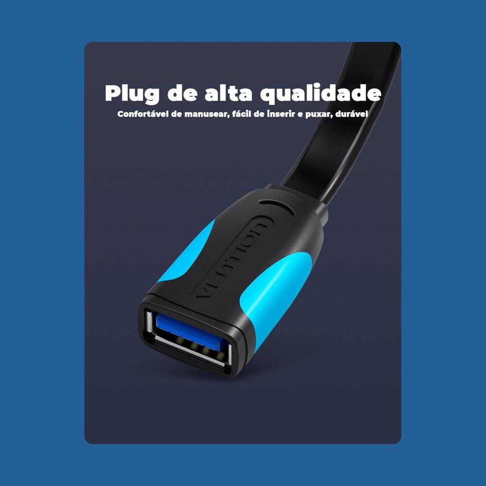 Imagem 4 de 5 do produto Cabo Extensor Vention Flat, USB 3.0, 3M, P/ Extensão Pendrive Tv