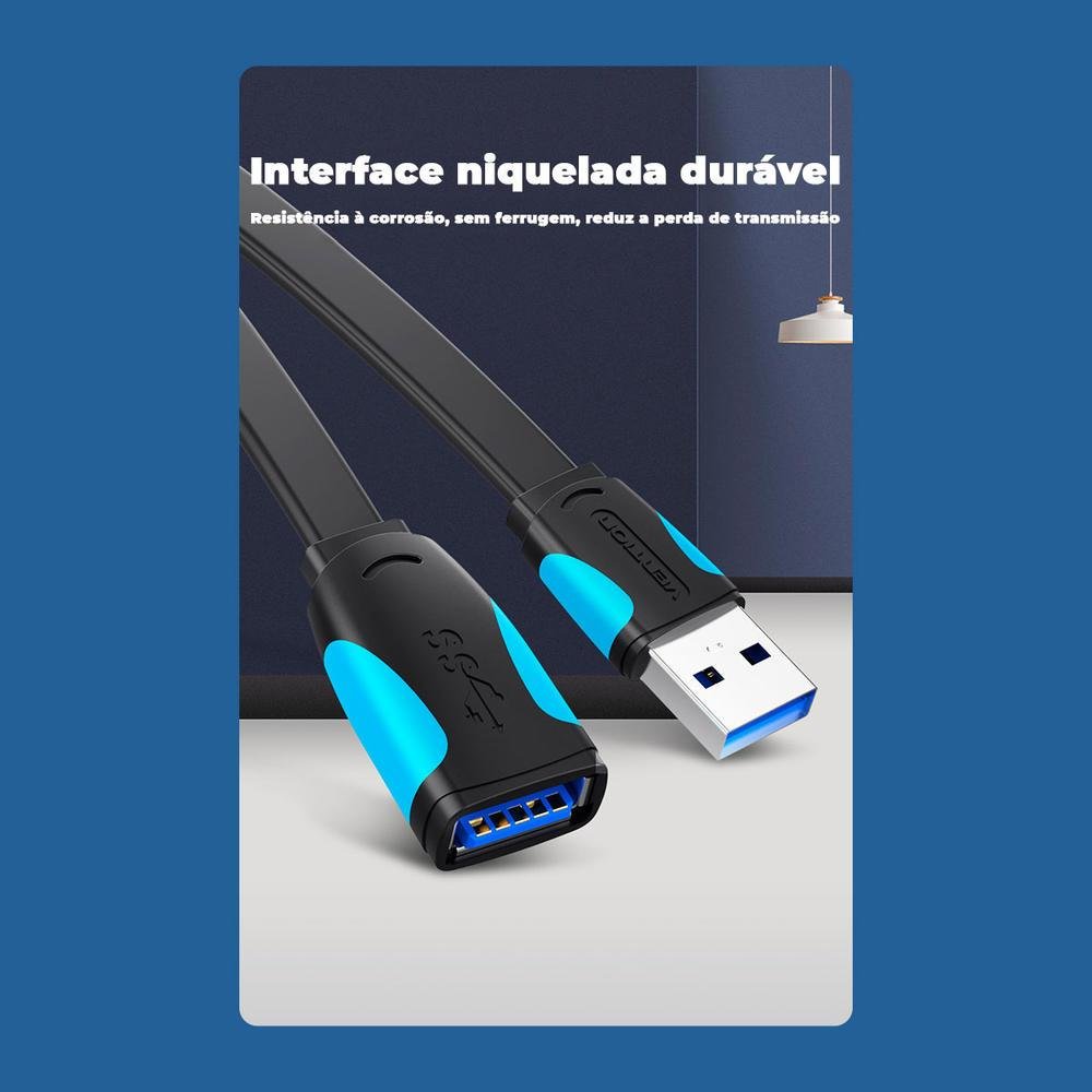 Imagem 5 de 5 do produto Cabo Extensor Vention Flat, USB 3.0, 3M, P/ Extensão Pendrive Tv