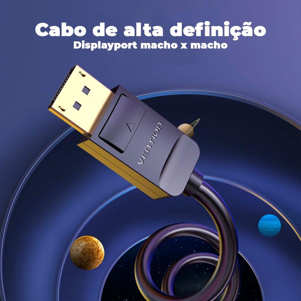 Imagem 2 de 5 do produto Cabo Vention Displayport 1.2 4k Premium Gamer 240hz Tv Pc 3m