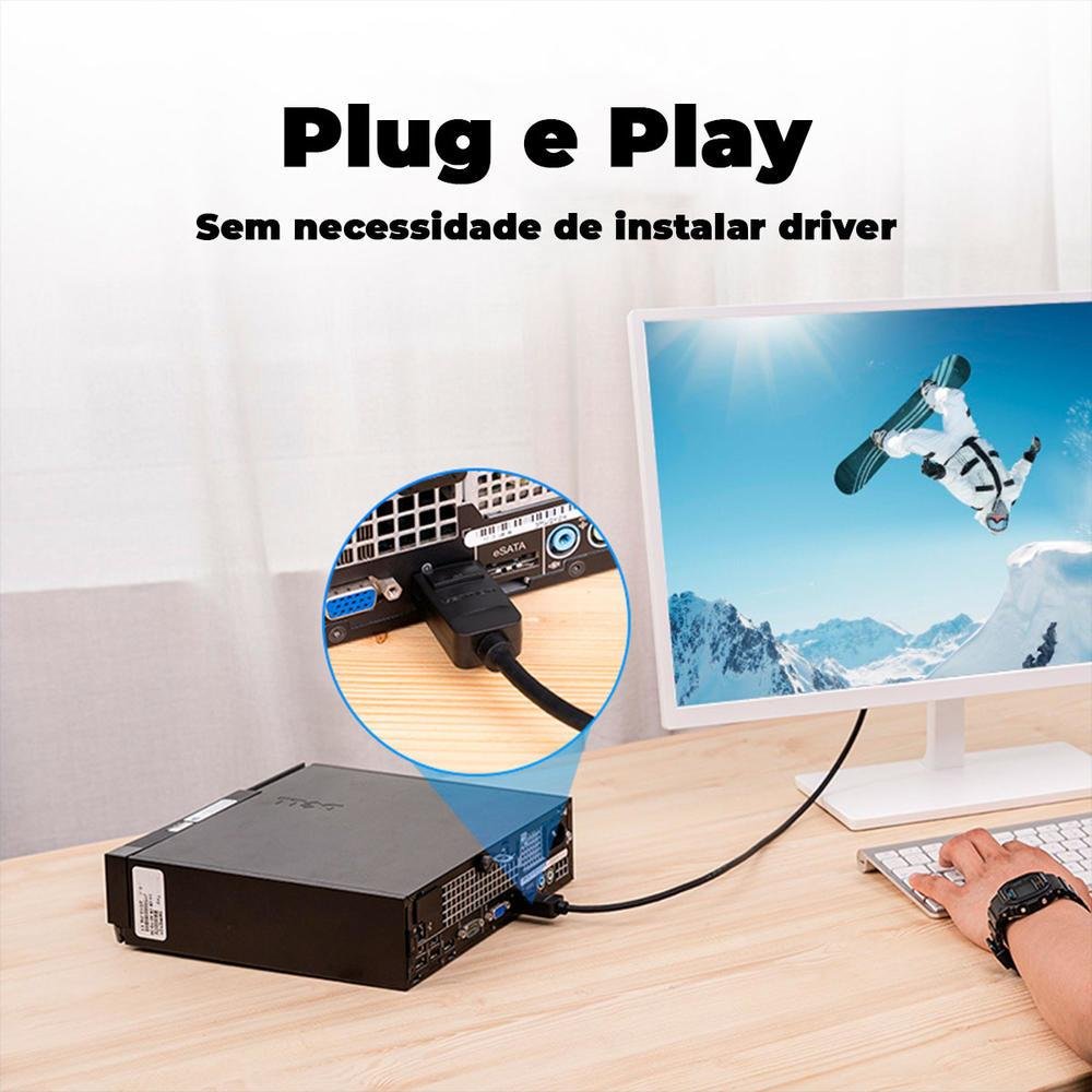 Imagem 3 de 5 do produto Cabo Vention Adaptador Displayport Para Dvi D 1080p Dp 2m