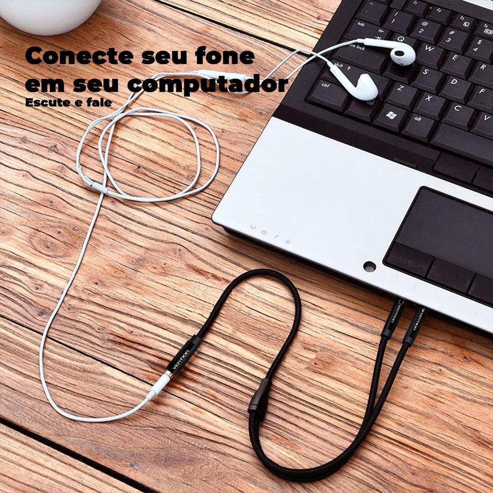 Imagem 3 de 3 do produto Divisor Vention Splitter Y P3 P2 Adaptador Fone Microfone 1m