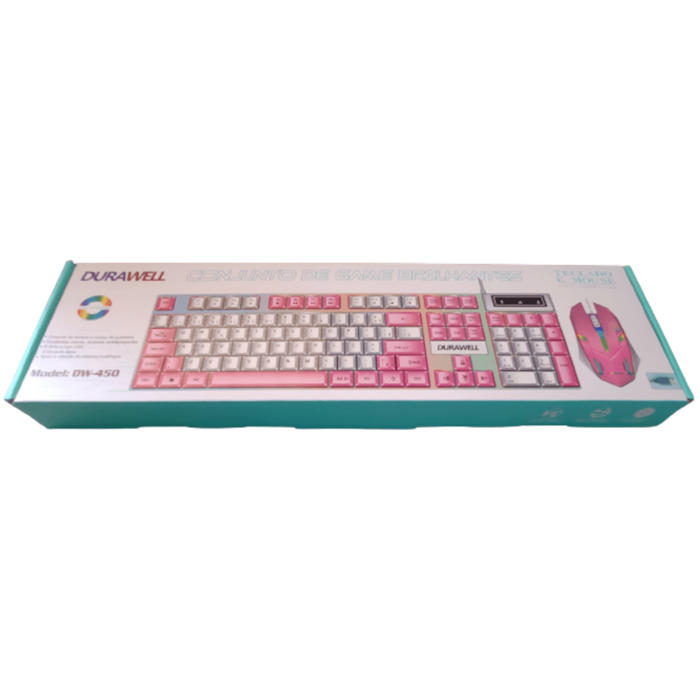 Kit Teclado E Mouse Gamer Durawell, LED, Rosa | KaBuM!