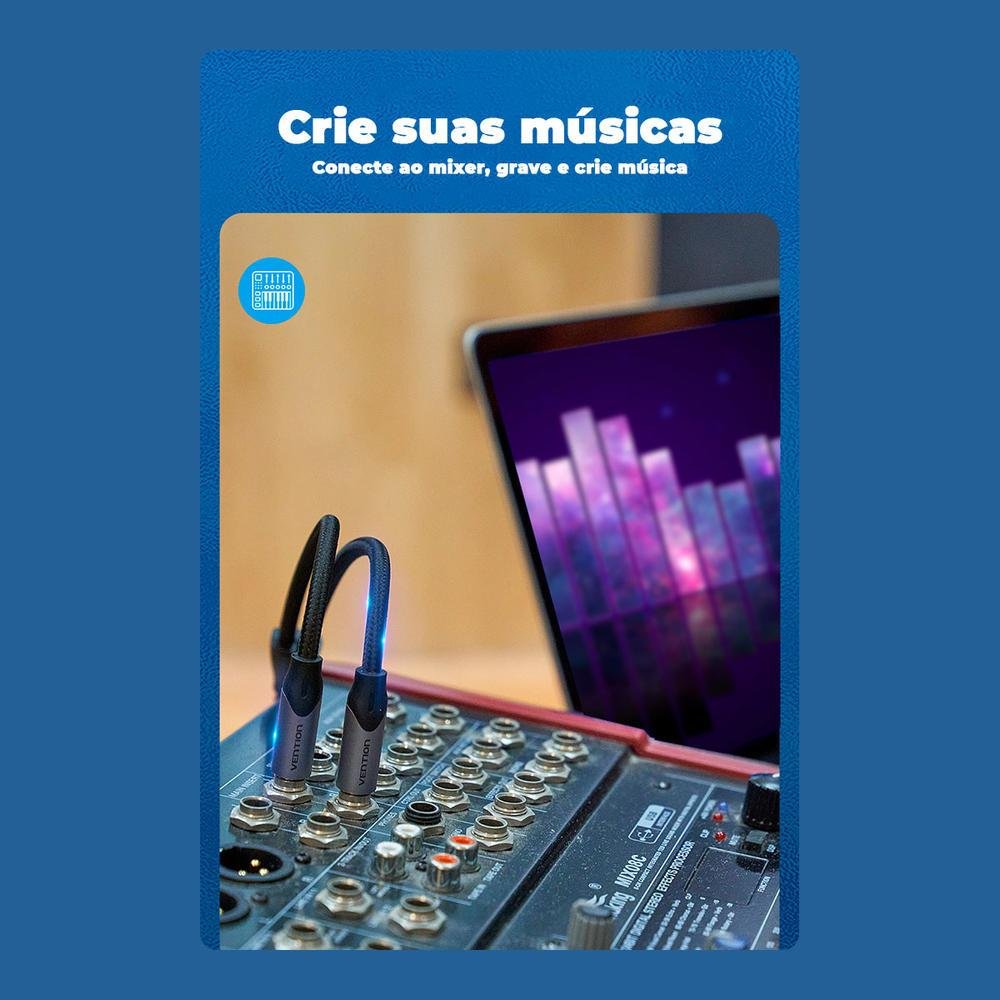 Imagem 2 de 5 do produto Cabo Audio Profissional P2, Vention, Estereo, Para P10, Mono, 5m