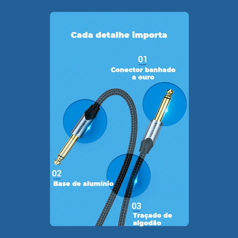 Imagem 2 de 5 do produto Cabo Audio Vention, P10 Macho, para Mesa De Som Profissional, 50cm