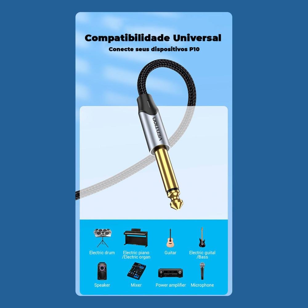 Imagem 5 de 5 do produto Cabo Audio P10 Macho Vention, para Mesa De Som Profissional, 2m