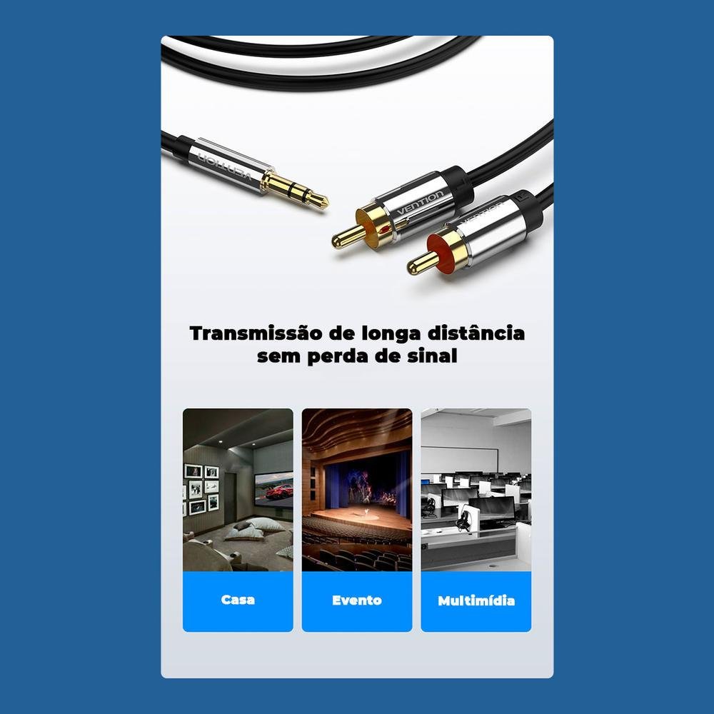 Imagem 5 de 5 do produto Cabo Vention Auxiliar Audio P2 Estereo Para Rca Som Dj 50cm