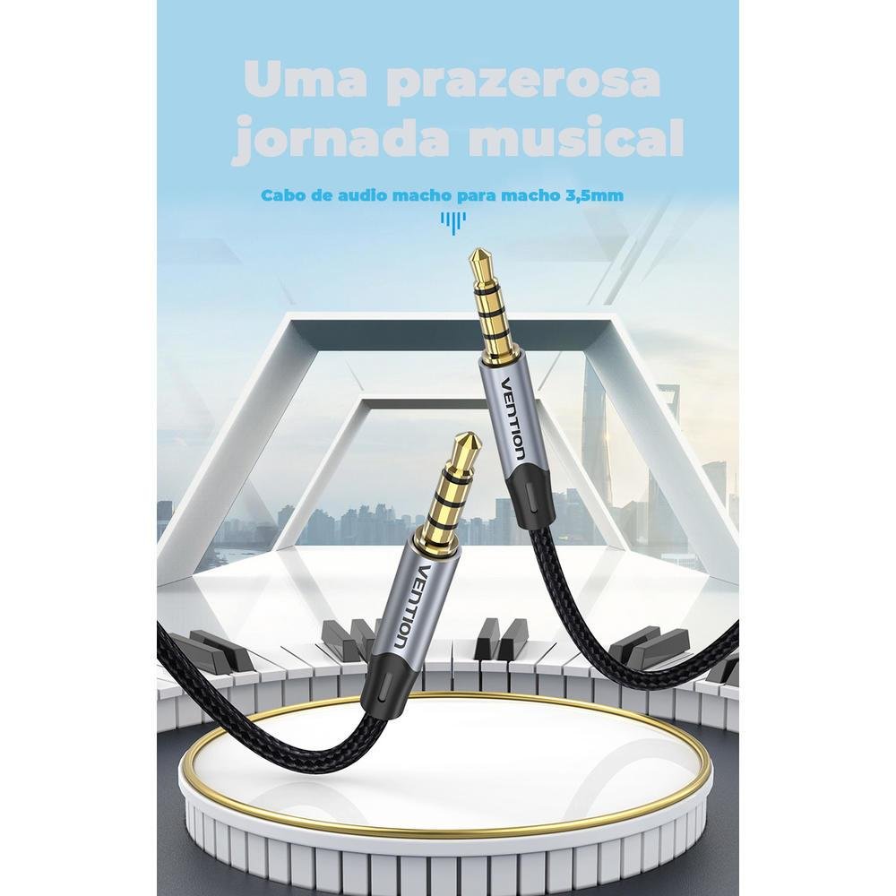 Imagem 5 de 5 do produto Cabo Áudio Vention Auxiliar, P3 3.5mm, Estéreo, 2M, Carro Som