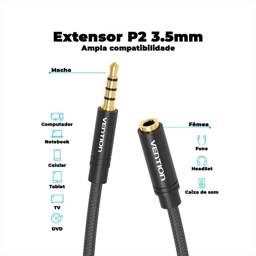Imagem 3 de 5 do produto Cabo Extensor Vention P2, Extensão Pc, Microfone Premium, 3M