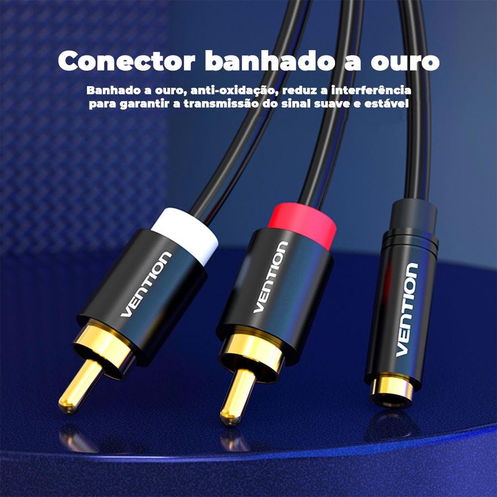 Imagem 3 de 5 do produto Cabo Adaptador Vention, 2 RCA Para P2, Profissional Dj, 1M