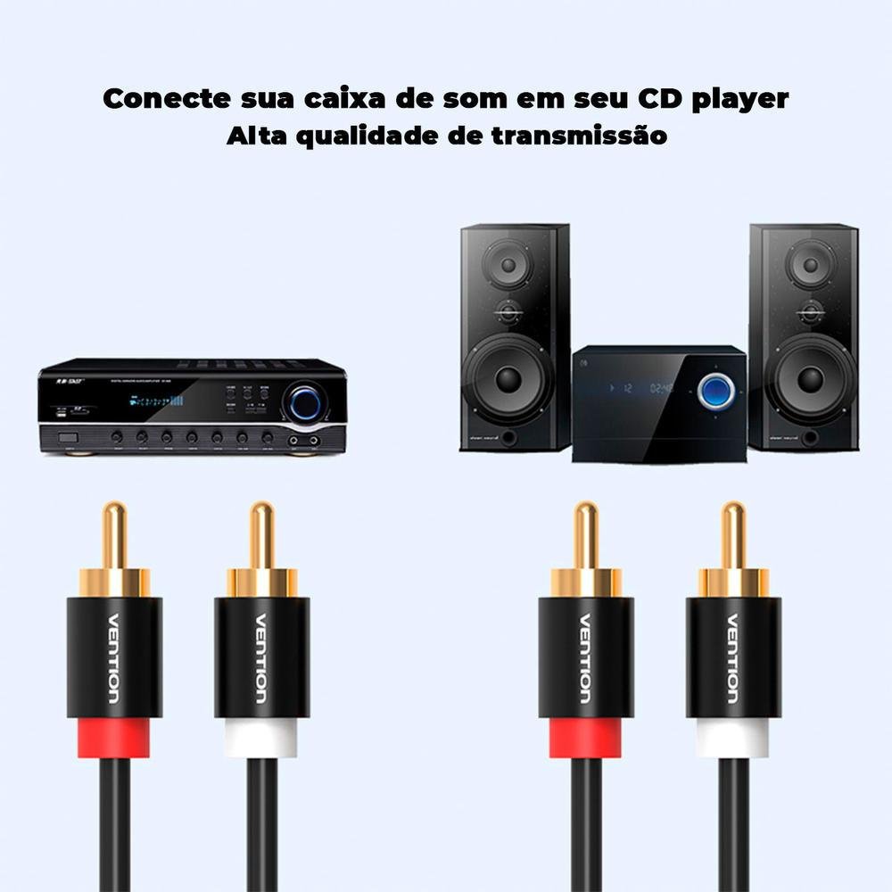 Imagem 5 de 5 do produto Cabo Áudio Vention, 2 RCA Macho, Blindado, Cobre, Som Dj, 1M