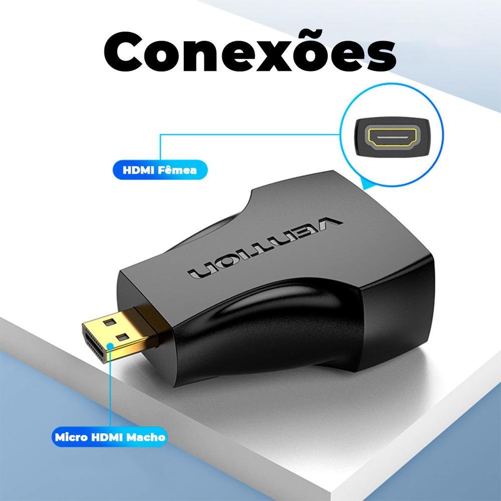 Imagem 2 de 2 do produto Adaptador Vention Conector HDMI Fêmea X Micro HDMI Macho - Preto