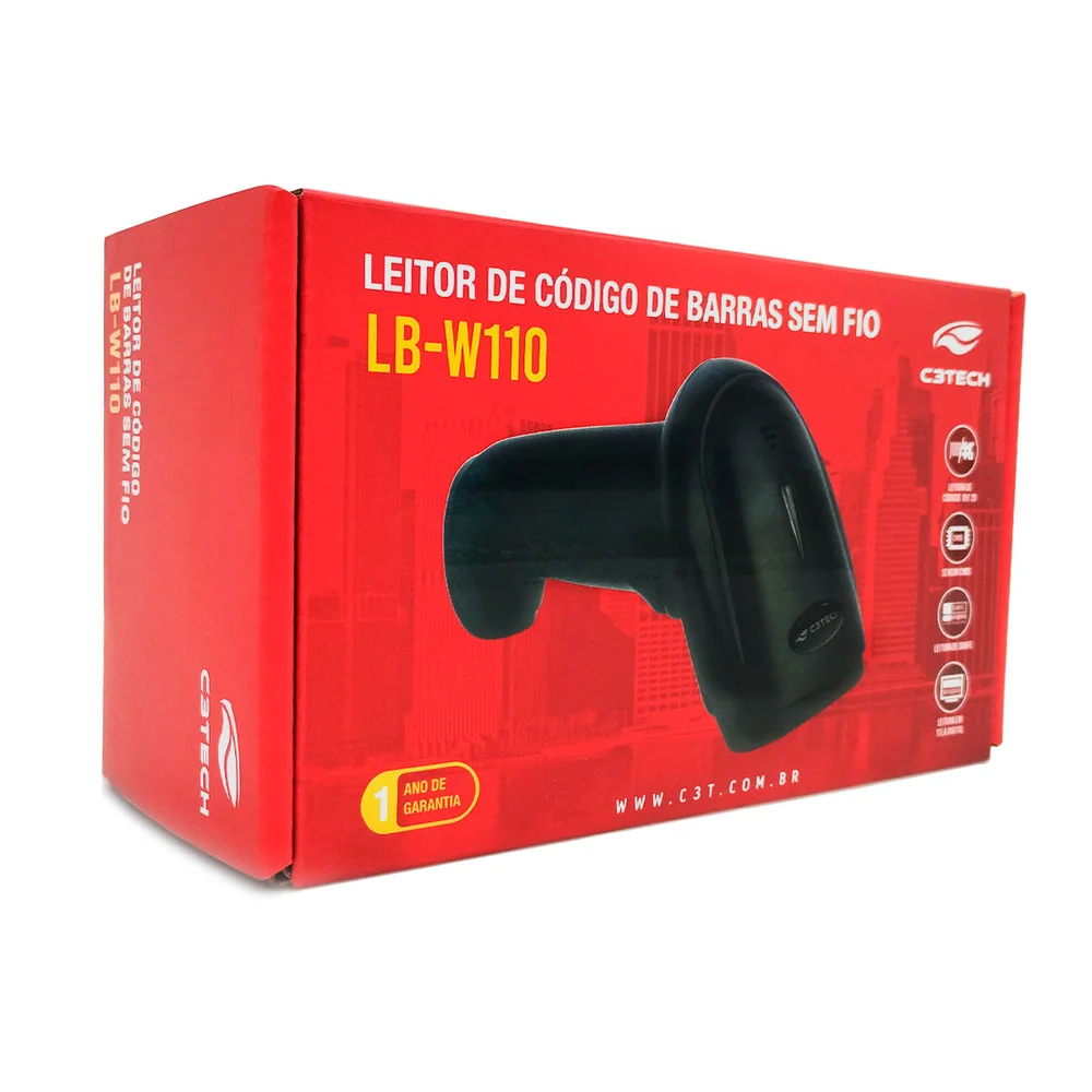 Leitor De Código De Barras C3tech Lb-w110bk, Sensor Cmos, 1d/2d, 200 Scans/Seg, Sem Fio, Preto Leitor De Código De Barras C3tech Lb-w110bk, Sensor Cmos, 1d/2d, 200 Scans/Seg, Sem Fio, Preto