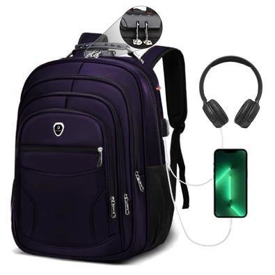 Mochila M3M Grande Executiva Anti Furto Notebook Saida Cabo USB Fone de Ouvido Roxo