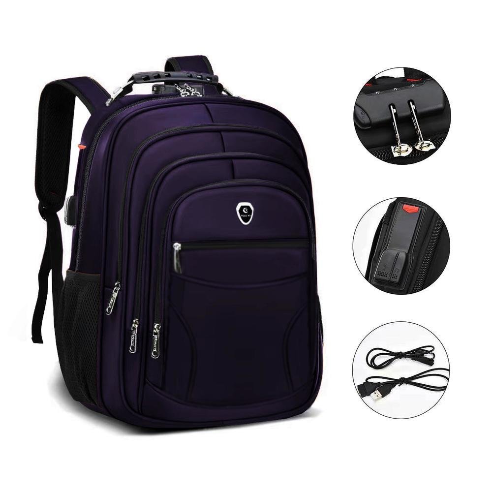 Imagem 5 de 5 do produto Mochila M3M Grande Executiva Anti Furto Notebook Saida Cabo USB Fone de Ouvido Roxo