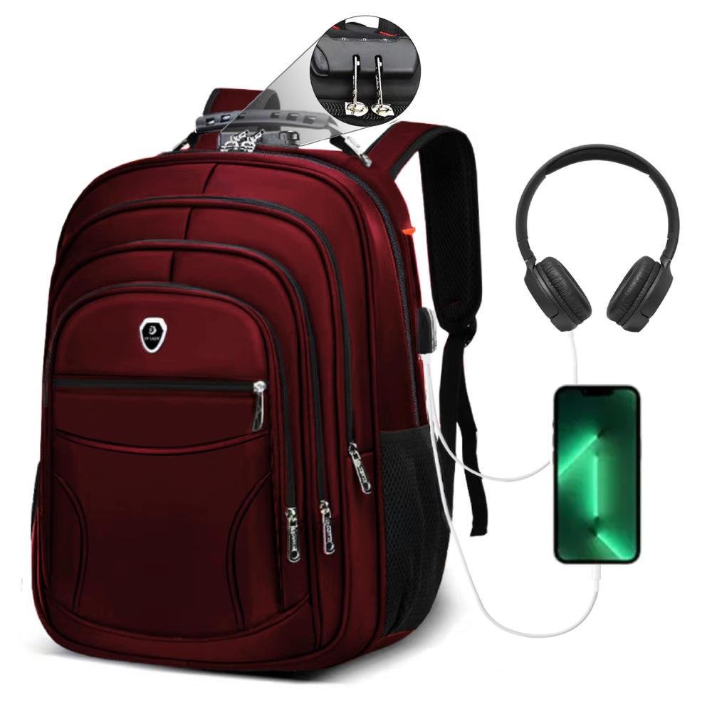 Imagem 5 de 5 do produto Mochila M3M Grande Executiva Anti Furto Notebook Saida Cabo USB Fone de Ouvido Vermelho