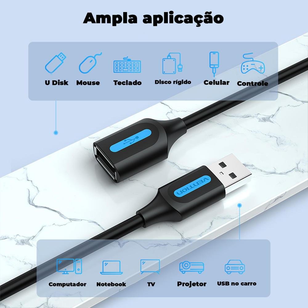 Imagem 5 de 5 do produto Cabo Extensor USB 2.0, Vention, 3m, Preto