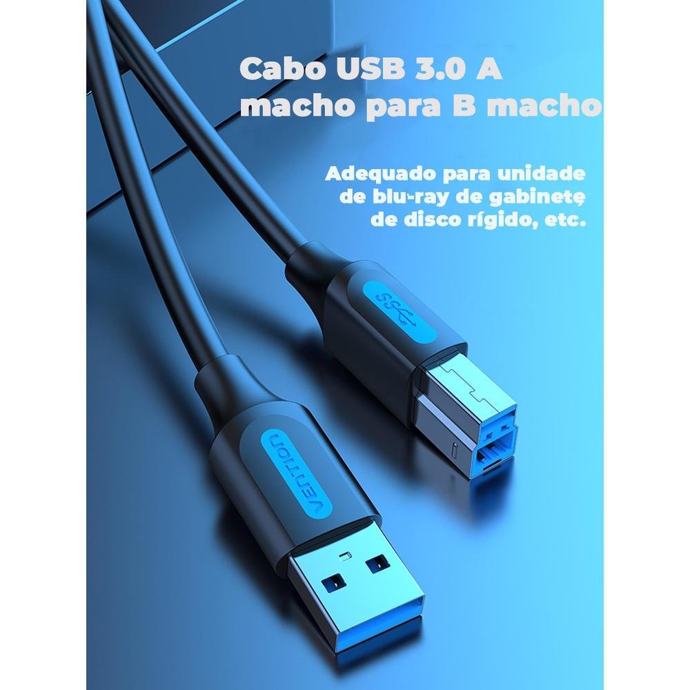 Imagem 3 de 5 do produto Cabo USB B 3.0 Vention HD Externo Monitor Gamer Premium 2m