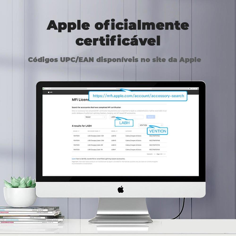Imagem 2 de 5 do produto Cabo Vention USB A Para Lightning Carregador Iphone Apple 2m