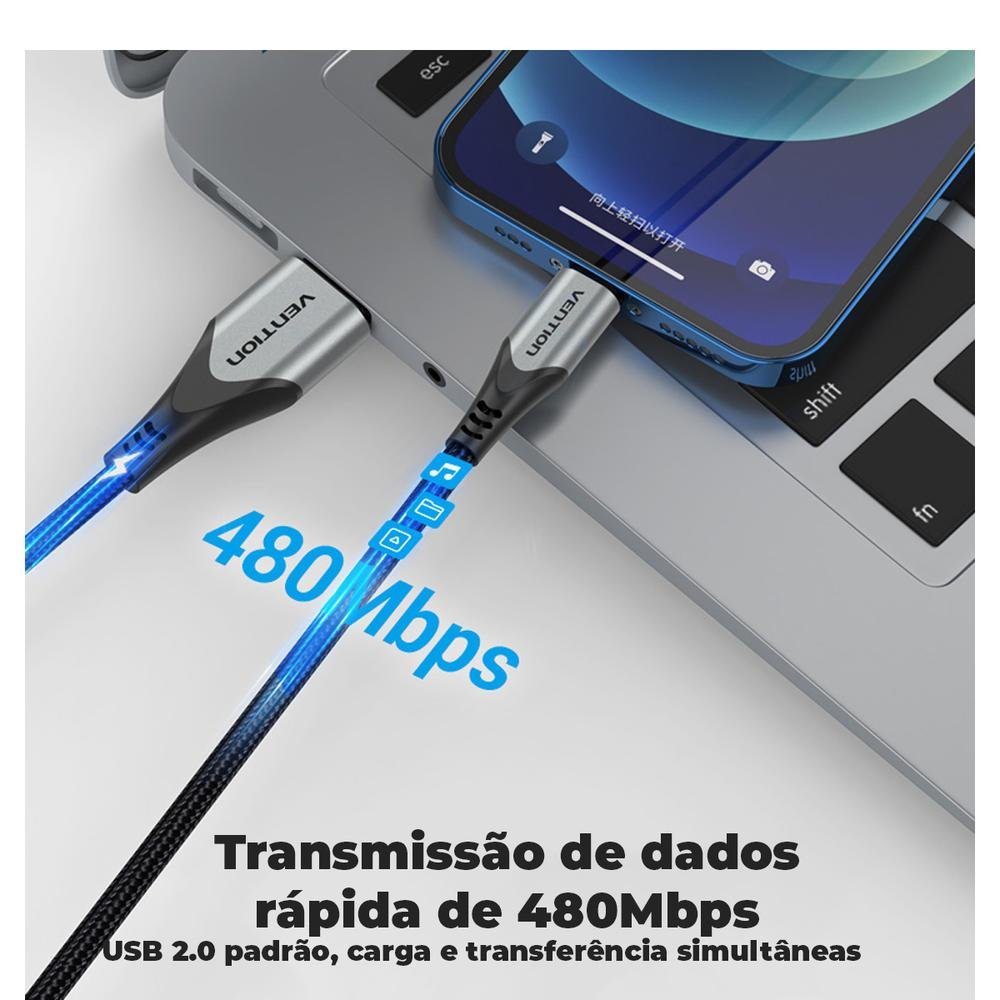 Imagem 3 de 5 do produto Cabo Vention USB A Para Lightning Carregador Iphone Apple 2m