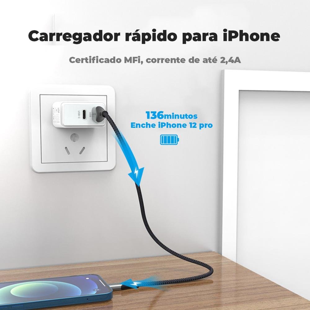 Imagem 4 de 5 do produto Cabo Vention USB A Para Lightning Carregador Iphone Apple 2m