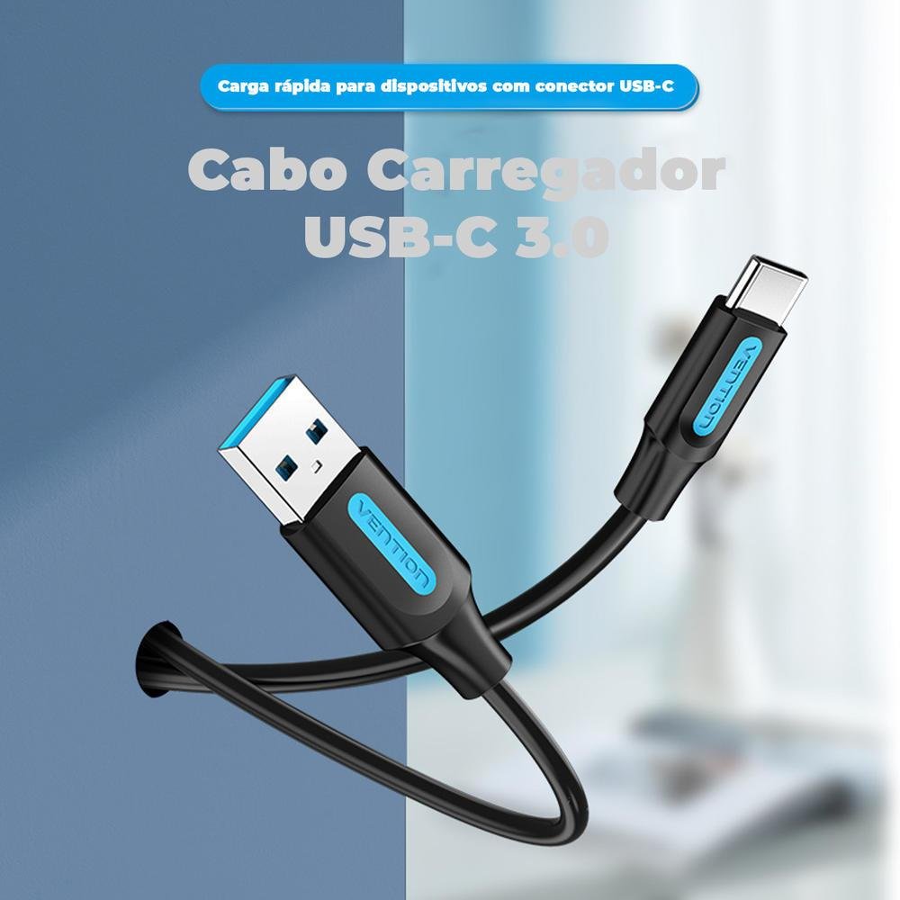 Imagem 3 de 5 do produto Cabo Vention USB C 3.0, Carregamento Rápido Celular, 25cm