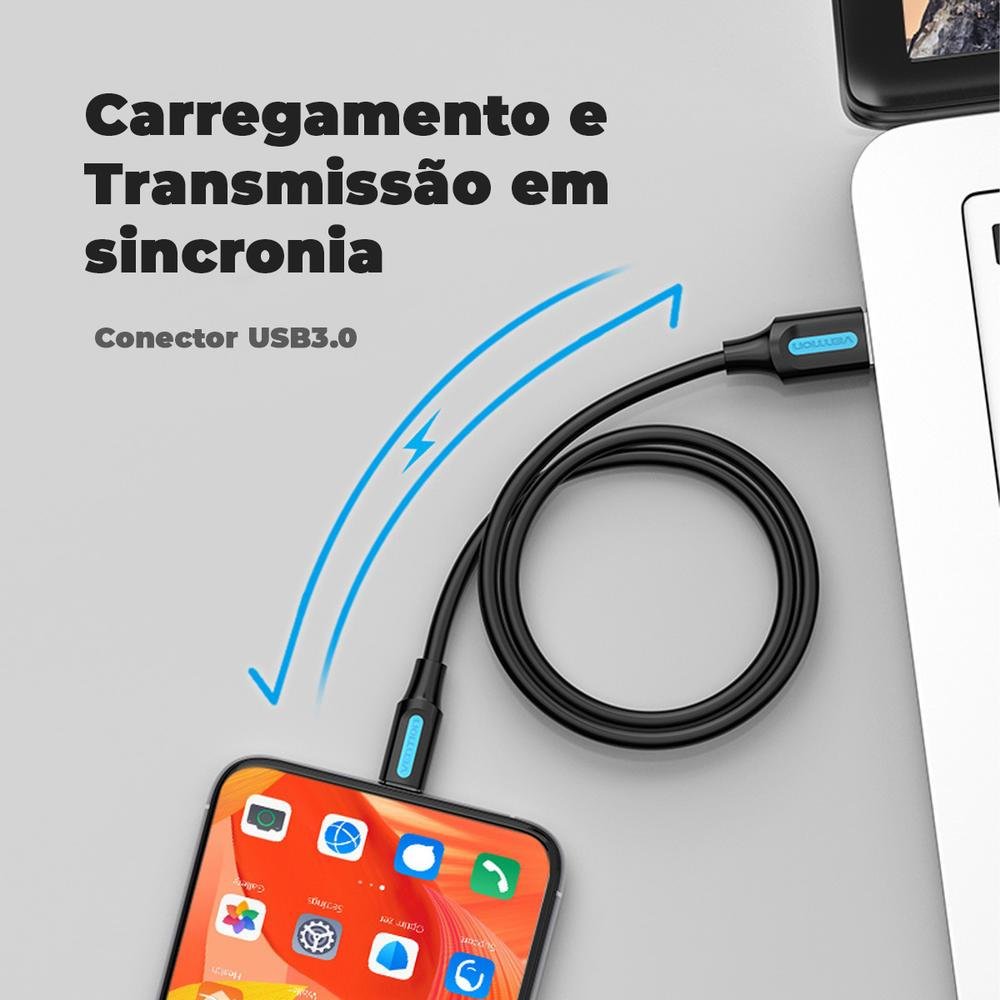Imagem 4 de 5 do produto Cabo Vention USB C 3.0, Carregamento Rápido Celular, 25cm