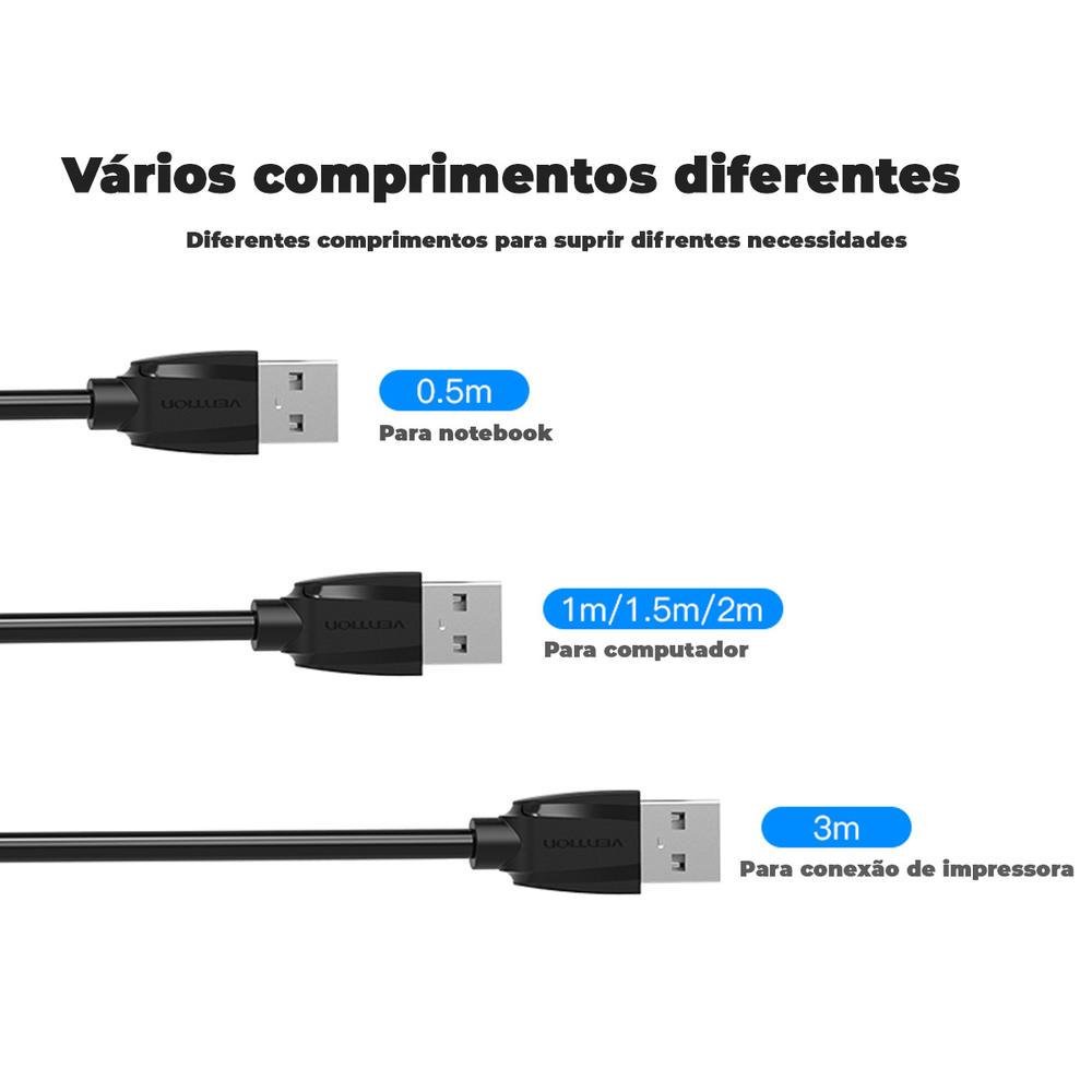 Imagem 3 de 5 do produto Cabo Extensor Vention USB 2.0, Extensão Pendrive, Tv, Pc, 5M