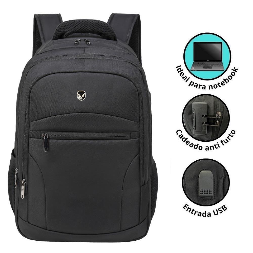 Imagem 4 de 5 do produto Mochila Casual para Notebook 16.5 Polegadas, 32L, poliéster, Antifurto, com cabo USB, Preto
