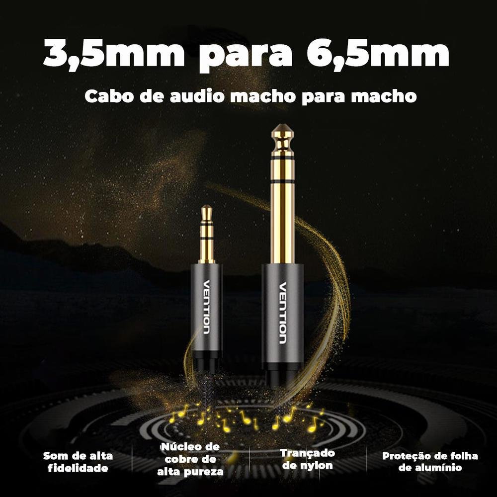 Imagem 5 de 5 do produto Cabo Áudio Vention, P2 Para P10 Estéreo, 1M, Fone/Mesa Som DJ
