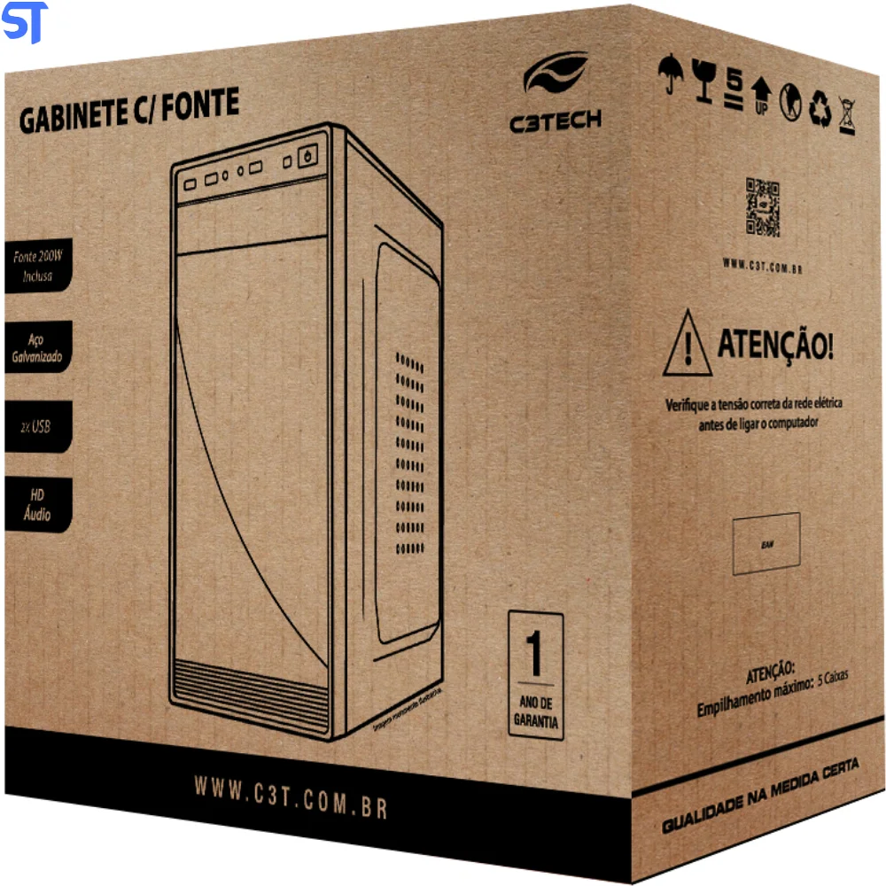 Imagem 3 de 5 do produto Gabinete C3tech Mt-29bk, Mini Tower, C/ Fonte 200W, Micro ATX, Preto