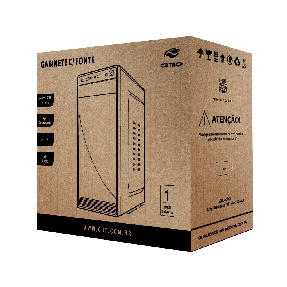 Imagem 5 de 5 do produto Gabinete C3tech Mt-29bk, Mini Tower, C/ Fonte 200W, Micro ATX, Preto