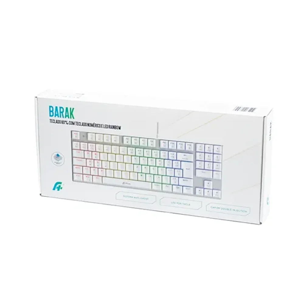 Imagem 5 de 5 do produto Teclado Gamer Mecânico A+ Plus Tech Barak White LED Rainbow Blue Abnt2