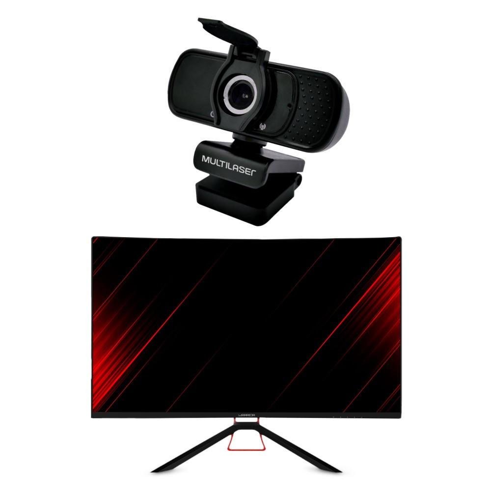 Combo Office Monitor Gamer Warrior Shin Kai 24Pol 1800R 165hz 1ms Curvo, + Webcam Full HD 1080P Microfone USB com Cancelamento de Ruído Preto - Mn1032k