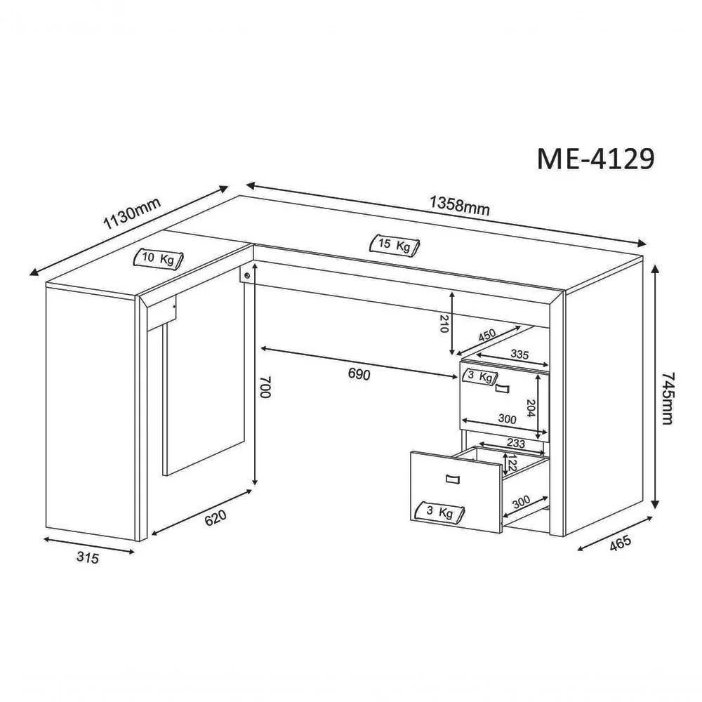 Imagem 4 de 5 do produto Mesa Para Escritorio De Canto Me4129 Preto Preto