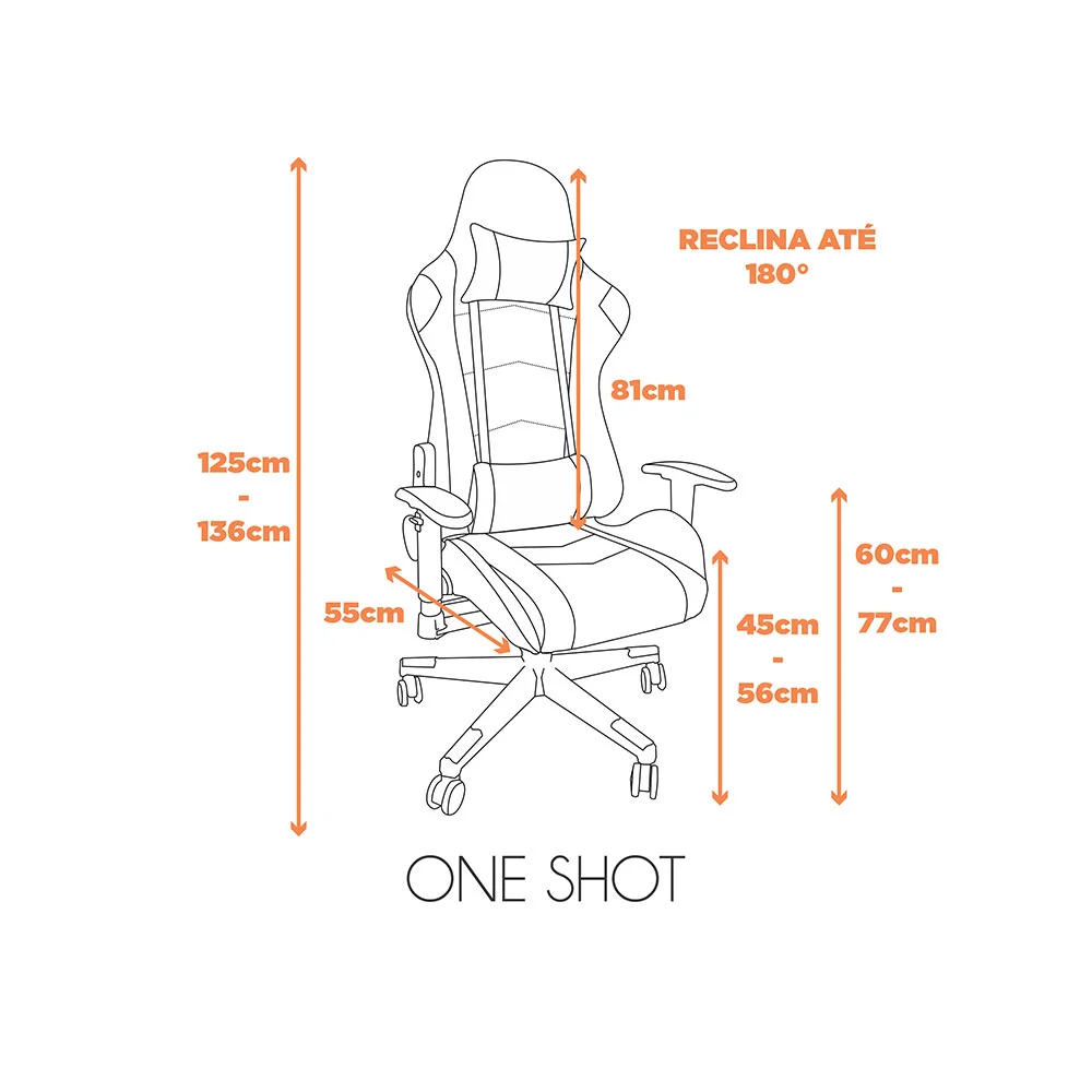 Imagem 4 de 5 do produto Cadeira Gamer One Shot Retrátil E Reclinável Com Apoio De Braço Até 120kg - Preto/cinza