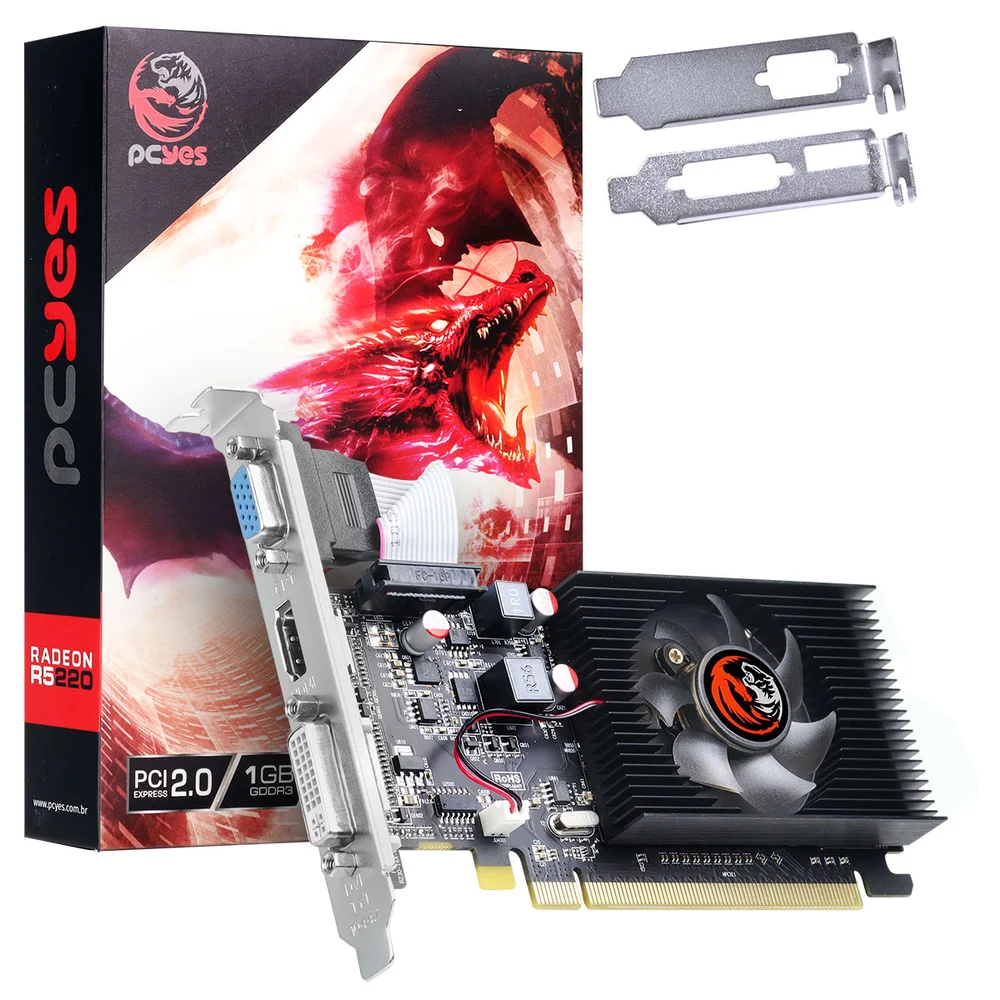 Placa De Vídeo Pcyes Radeon R5 220, 2GB, GDDR3, 64 BITS, Low Profile - PVR52202GBR364