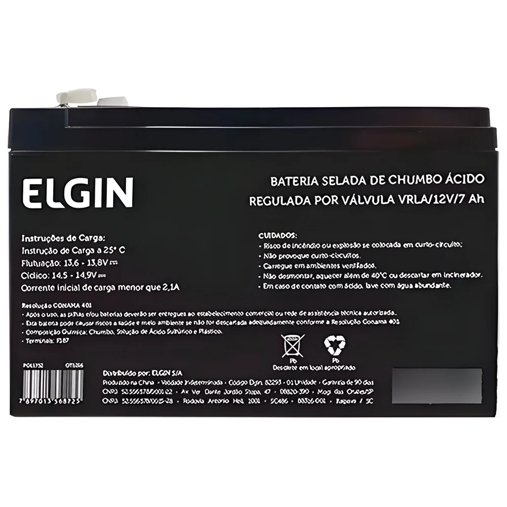 Bateria/Pilhas Elgin, Alarme/cftv/cerca Elétrica 12v, Selada - Chumbo Alarf1