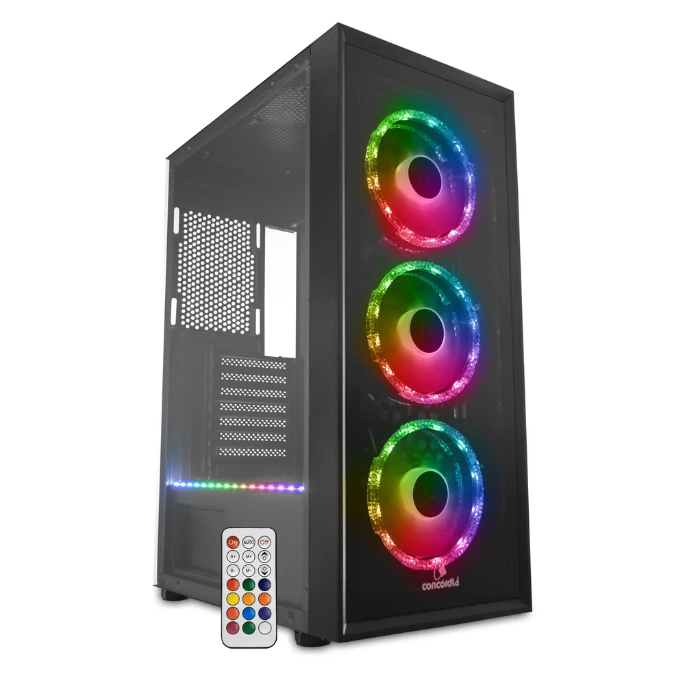 Gabinete Gamer Concórdia Glass X3602 RGB com Controle, Fita LED e Fans