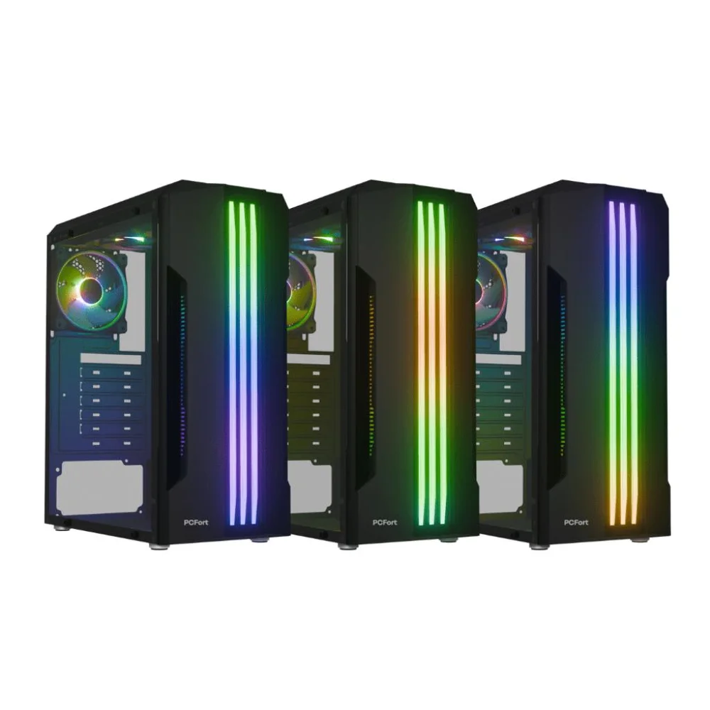 Imagem 4 de 5 do produto Gabinete Gamer Pcfort Lines Mid Tower ATX RGB Vidro Temperado 3 Fans Preto