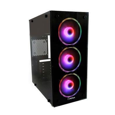 Gabinete Gamer Pcfort Endless, Mid Tower, RGB, Lateral E Frontal Em Vidro, Com 3 Fans RGB, Preto