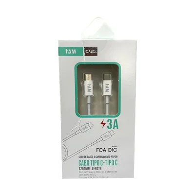 Cabo Transferência de Dados Fam Fca-C1c, USB-C, 3A, 120Cm, Branco