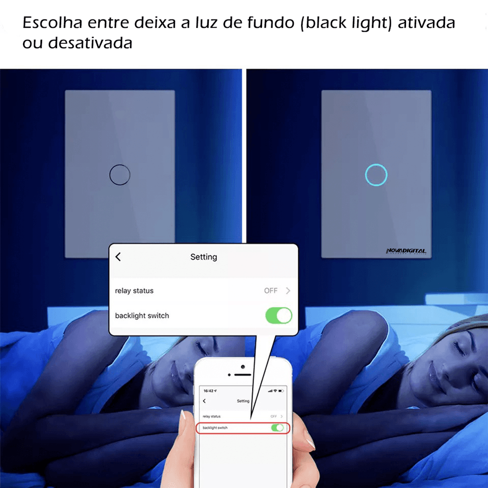 Imagem 4 de 5 do produto Interruptor Inteligente Novadigital Touch Alexa Googlehome 3 Botões ZiGBee App