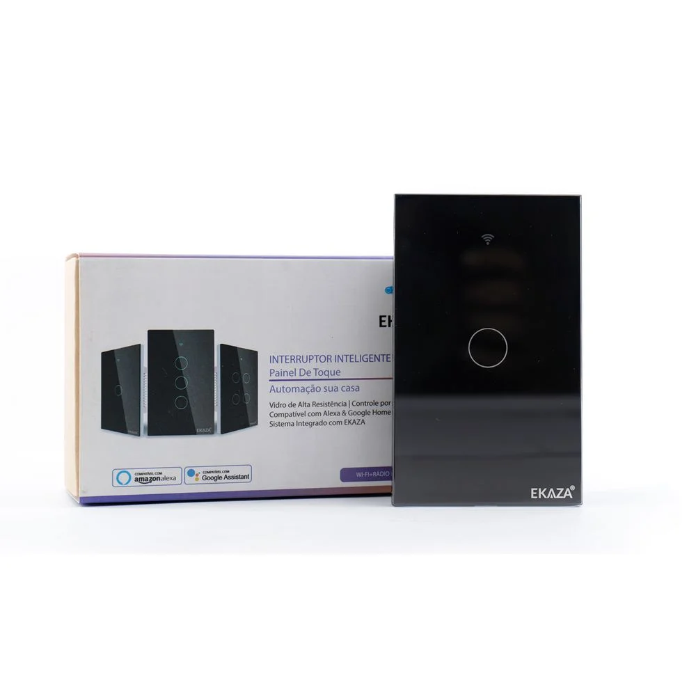 Imagem 3 de 5 do produto Interruptor Ekaza, 1 Botão, Vidro Wi-fi+bte+rf - Eknh-t107-1 - Preto