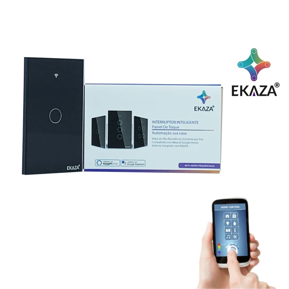 Imagem 4 de 5 do produto Interruptor Ekaza, 1 Botão, Vidro Wi-fi+bte+rf - Eknh-t107-1 - Preto