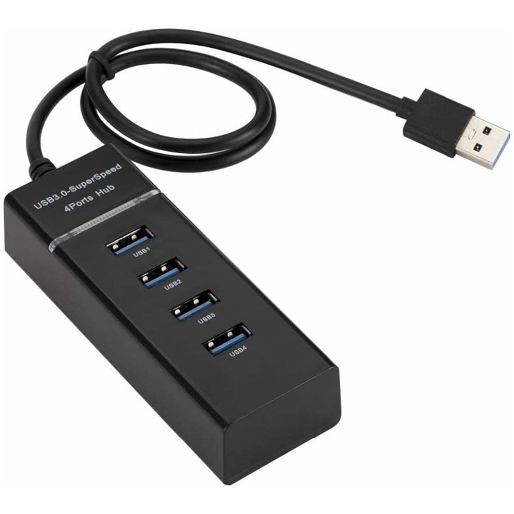 Cabo Extensor HUB USB 3.0, 4 Portas, Suporta 1TB, Com LED, Super Rápido 5.0 Gbps, Preto