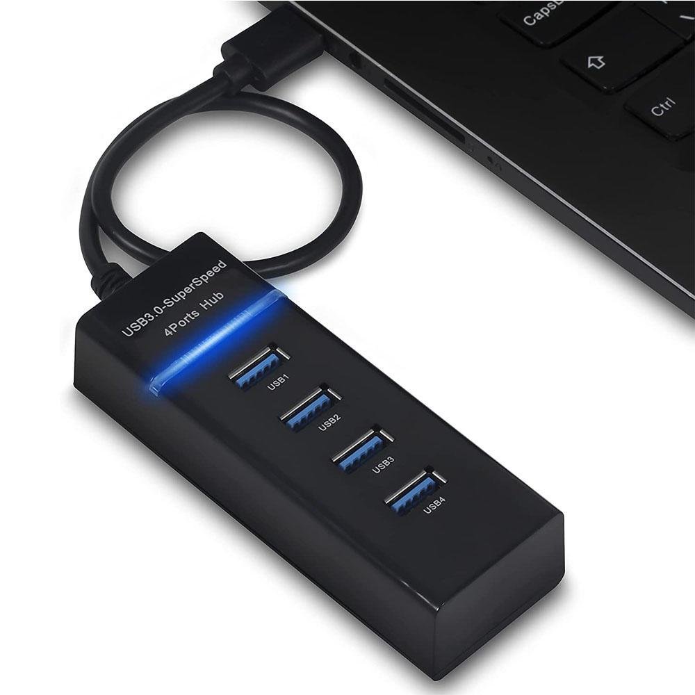 Imagem 3 de 5 do produto Cabo Extensor HUB USB 3.0, 4 Portas, Com Led, Premium Ultra Rápido, Preto