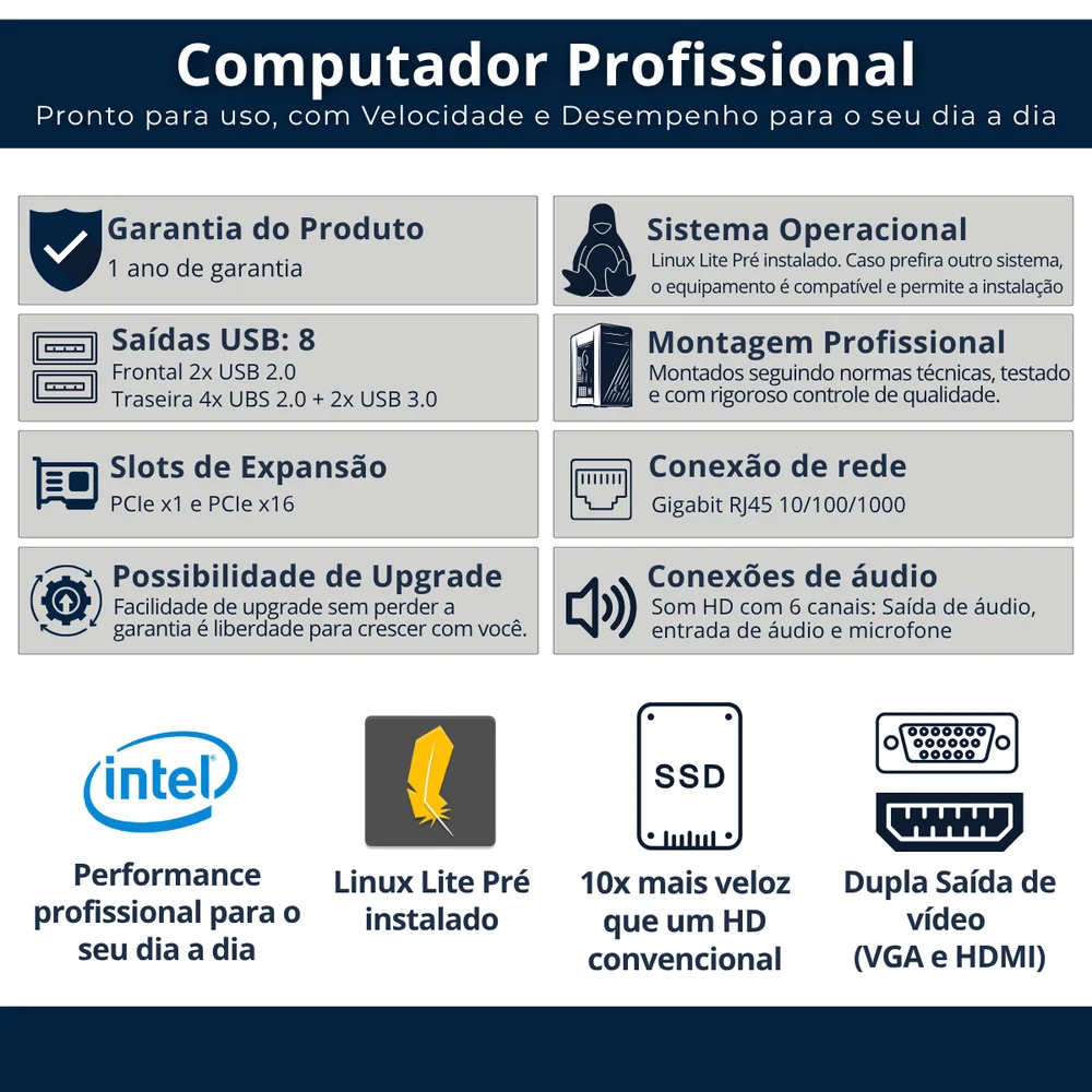 Computador Cev Alphapc Intel Core I3, RAM 8GB, SSD 120GB - Linux Lite Computador Cev Alphapc Intel Core I3, RAM 8GB, SSD 120GB - Linux Lite