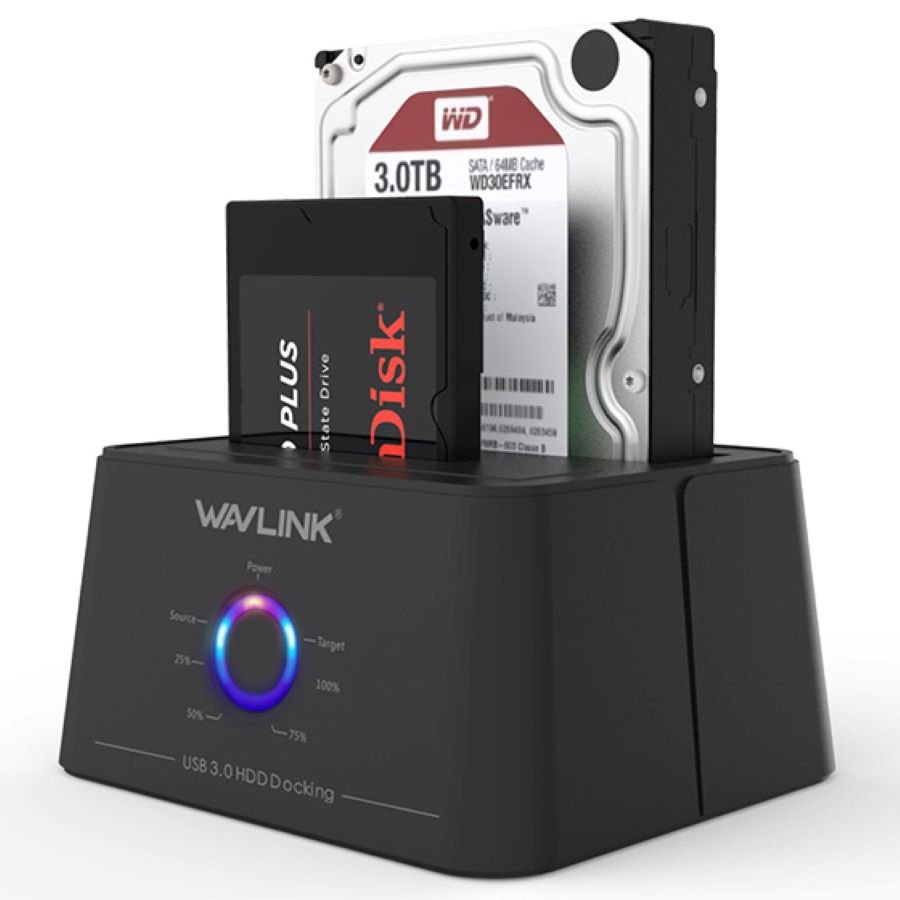 Docking Station Wavlink Wl-st334ua Duplo 2.5'' & 3.5'', Clona Hdd E SSD, USB 3.0 E USB C